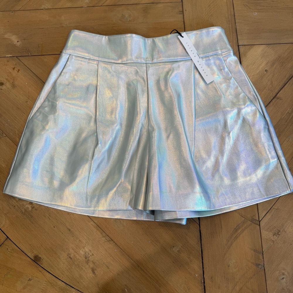Susana Monaco Holographic Silver Pleated Shorts